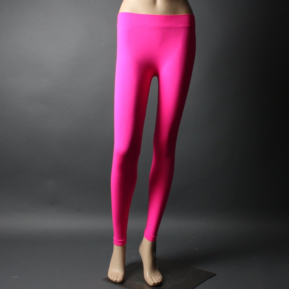 Neon Pink Rave Party Fitted Slim Casual Legging Pants Womens Juniors One Size